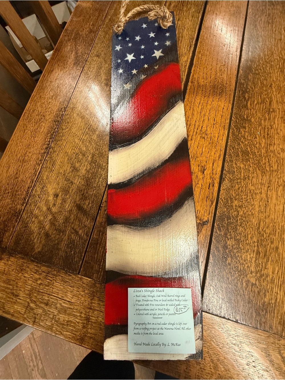 Hand-Painted American Flag Wall Hanging - pyrography